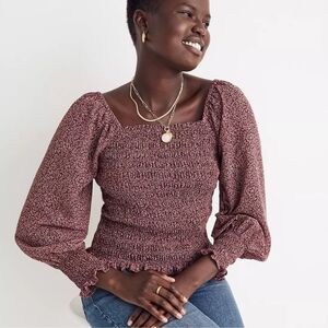 Madewell Puff-Sleeve Crop Smocked Top in Cottage Garden S